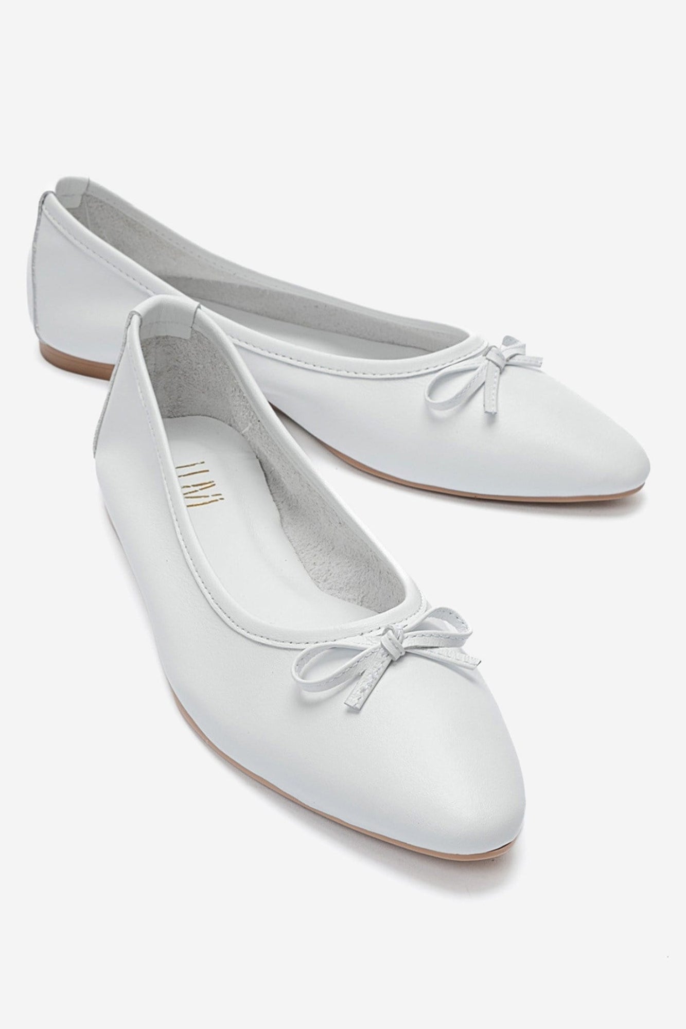 UMIEL - White Genuine Leather Bow Ballet Flat (Women)