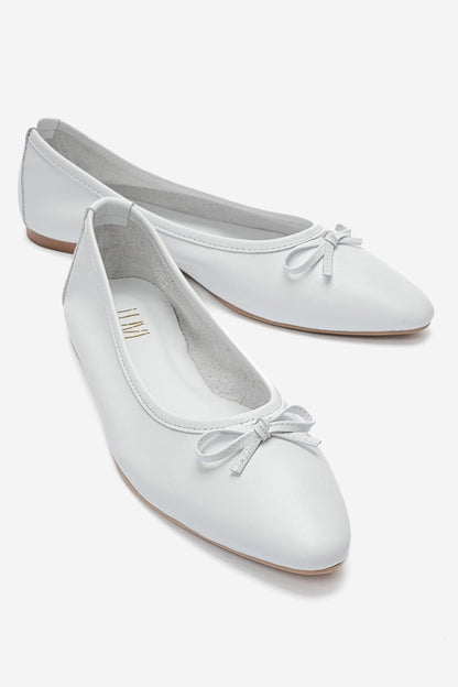 UMIEL - White Genuine Leather Bow Ballet Flat (Women)