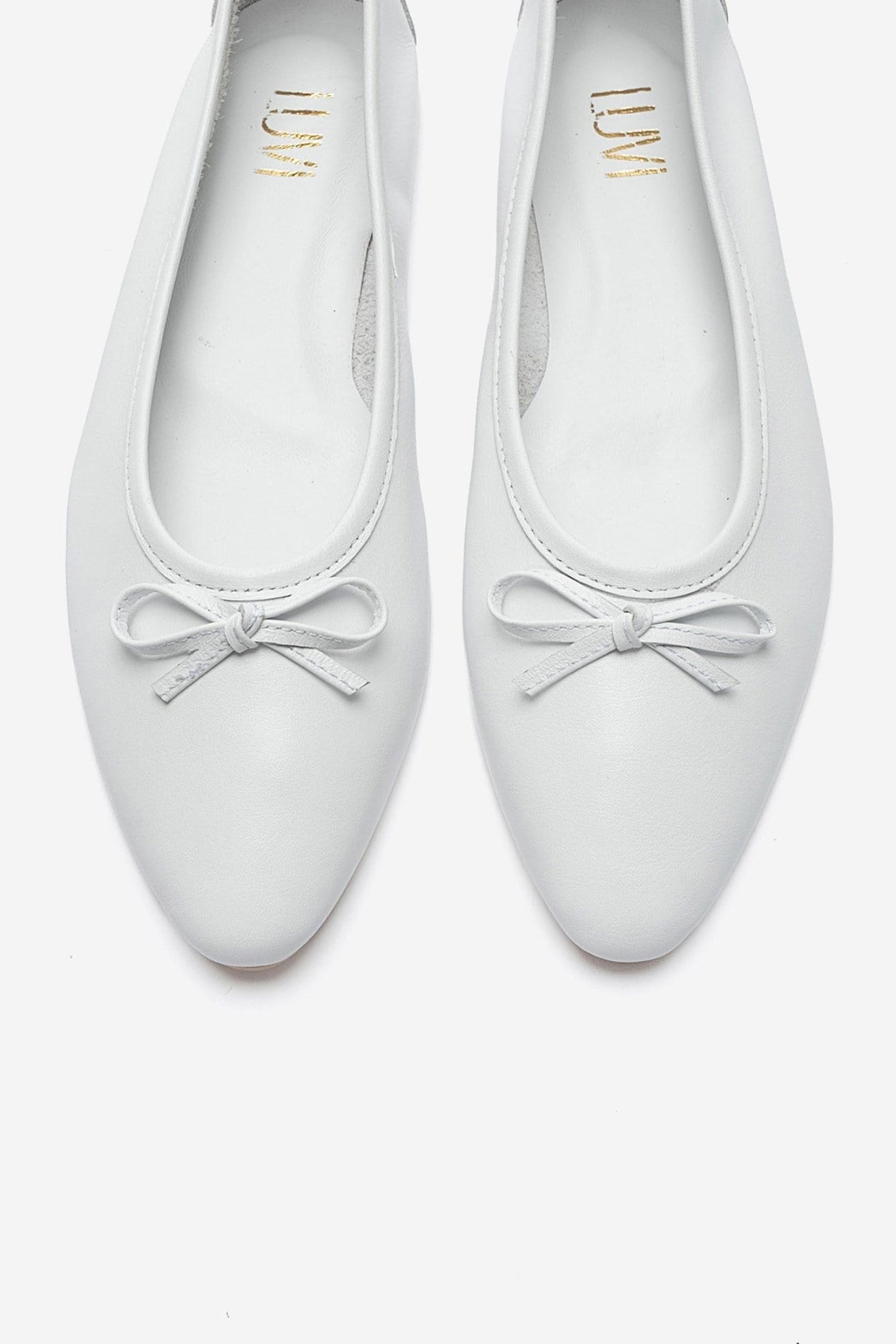 UMIEL - White Genuine Leather Bow Ballet Flat (Women)