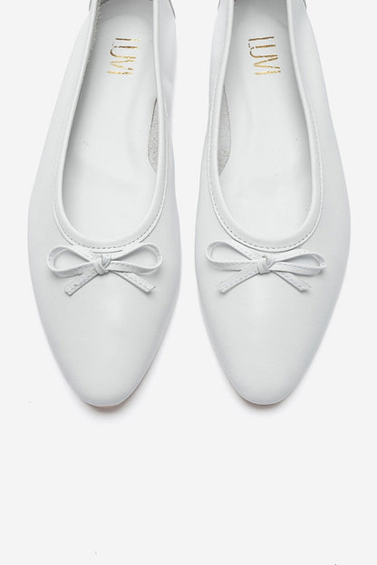 UMIEL - White Genuine Leather Bow Ballet Flat (Women)