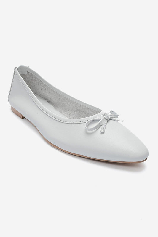 UMIEL - White Genuine Leather Bow Ballet Flat (Women)