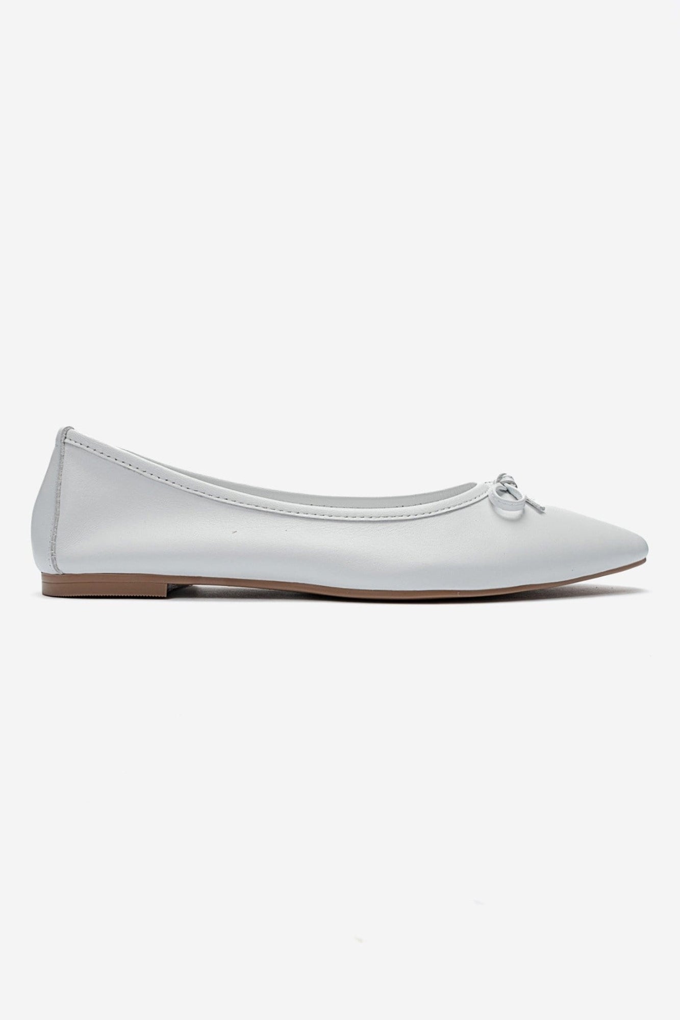 UMIEL - White Genuine Leather Bow Ballet Flat (Women)