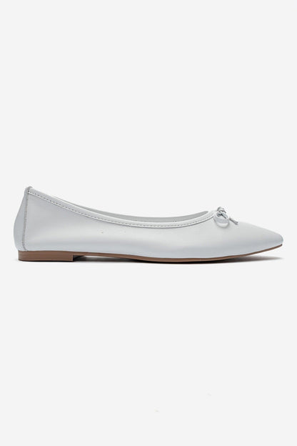 UMIEL - White Genuine Leather Bow Ballet Flat (Women)