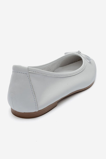 UMIEL - White Genuine Leather Bow Ballet Flat (Women)