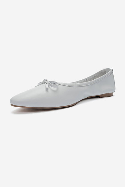 UMIEL - White Genuine Leather Bow Ballet Flat (Women)