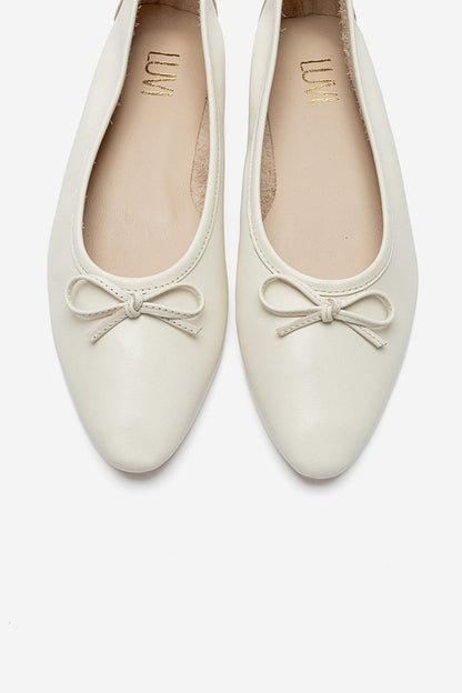 UMIEL - Off-White Genuine Leather Bow Ballet Flat (Women)