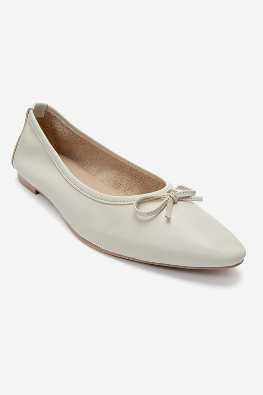 UMIEL - Off-White Genuine Leather Bow Ballet Flat (Women)