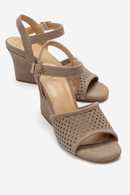 HERVON - Taupe Synthetic Suede Wedge Heel Shoe (Women)