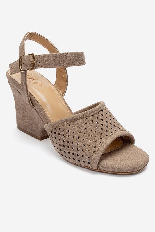 HERVON - Taupe Synthetic Suede Wedge Heel Shoe (Women)