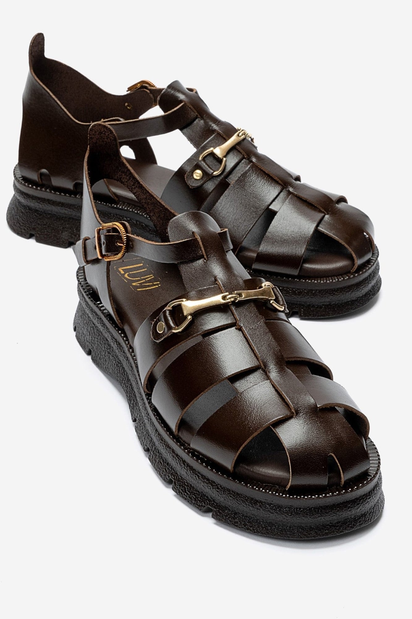 RIELA - Brown Genuine Leather Buckled Sandal (Women)