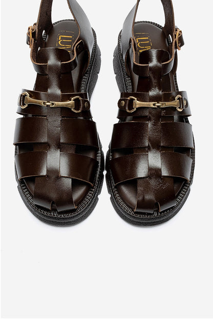 RIELA - Brown Genuine Leather Buckled Sandal (Women)