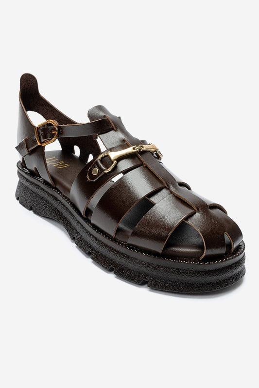 RIELA - Brown Genuine Leather Buckled Sandal (Women)