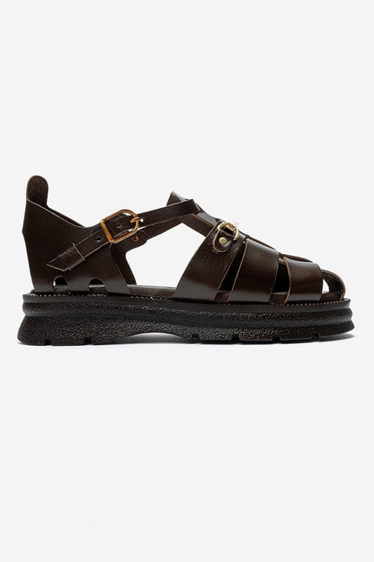 RIELA - Brown Genuine Leather Buckled Sandal (Women)