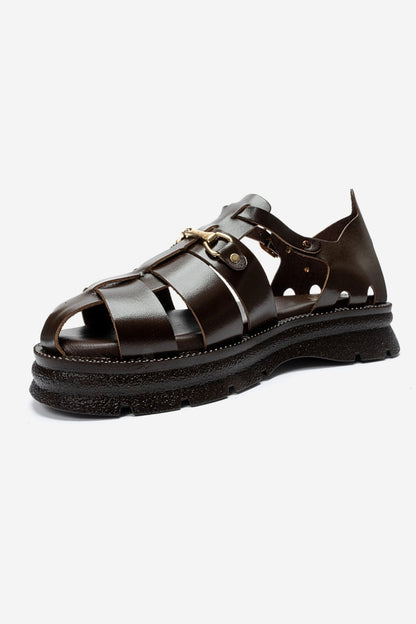 RIELA - Brown Genuine Leather Buckled Sandal (Women)