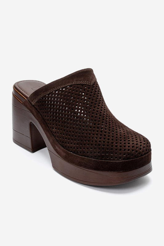 DEJAS - Brown Genuine Suede Leather Block Heel Slide (Women)