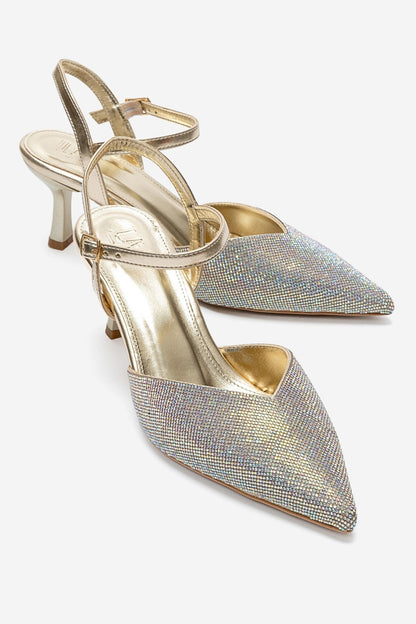 NIVORA - Gold Stiletto Heel Evening Shoe (Women)