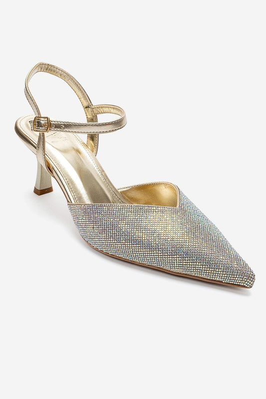 NIVORA - Gold Stiletto Heel Evening Shoe (Women)