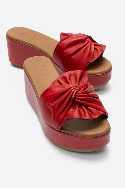JEFF - Red Genuine Leather Wedge Heel Slide (Women)