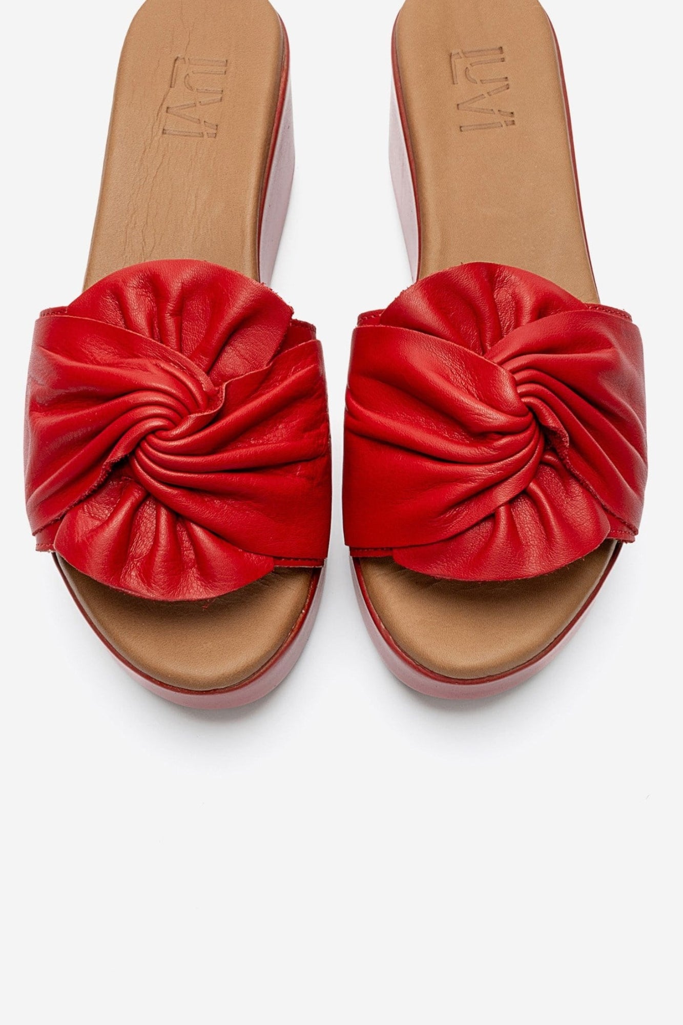 JEFF - Red Genuine Leather Wedge Heel Slide (Women)