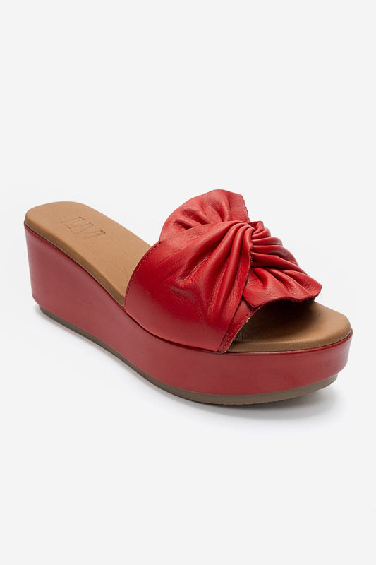 JEFF - Red Genuine Leather Wedge Heel Slide (Women)