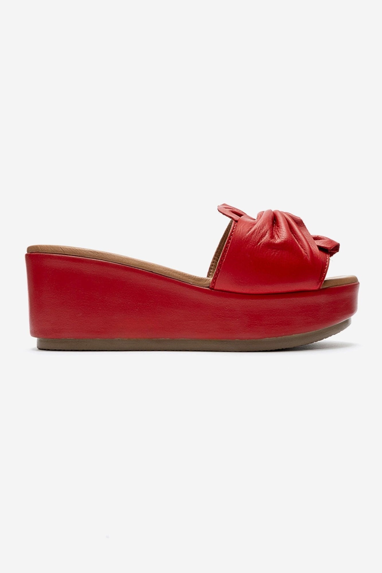 JEFF - Red Genuine Leather Wedge Heel Slide (Women)