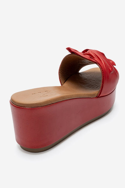 JEFF - Red Genuine Leather Wedge Heel Slide (Women)