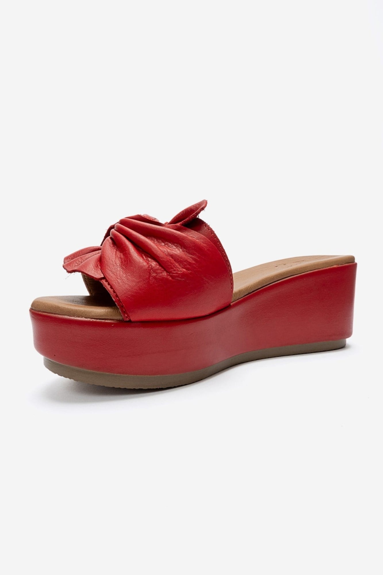 JEFF - Red Genuine Leather Wedge Heel Slide (Women)