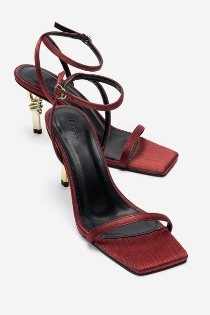 SONE - Burgundy Satin Gold Stiletto Heel Shoe (Women)
