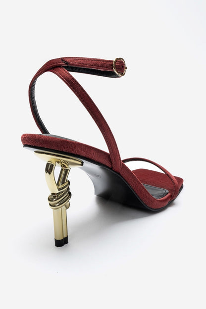 SONE - Burgundy Satin Gold Stiletto Heel Shoe (Women)
