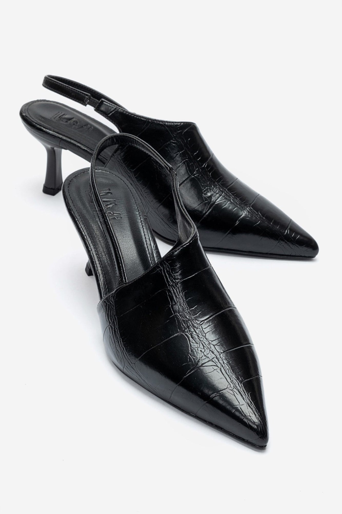 YAREL - Black Croc-Embossed Stiletto Heel Shoe (Women)