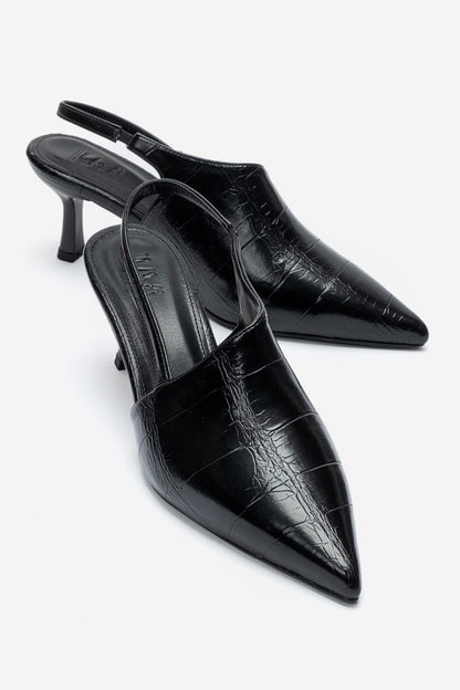 YAREL - Black Croc-Embossed Stiletto Heel Shoe (Women)