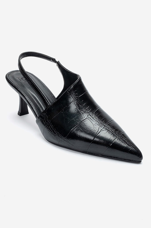 YAREL - Black Croc-Embossed Stiletto Heel Shoe (Women)