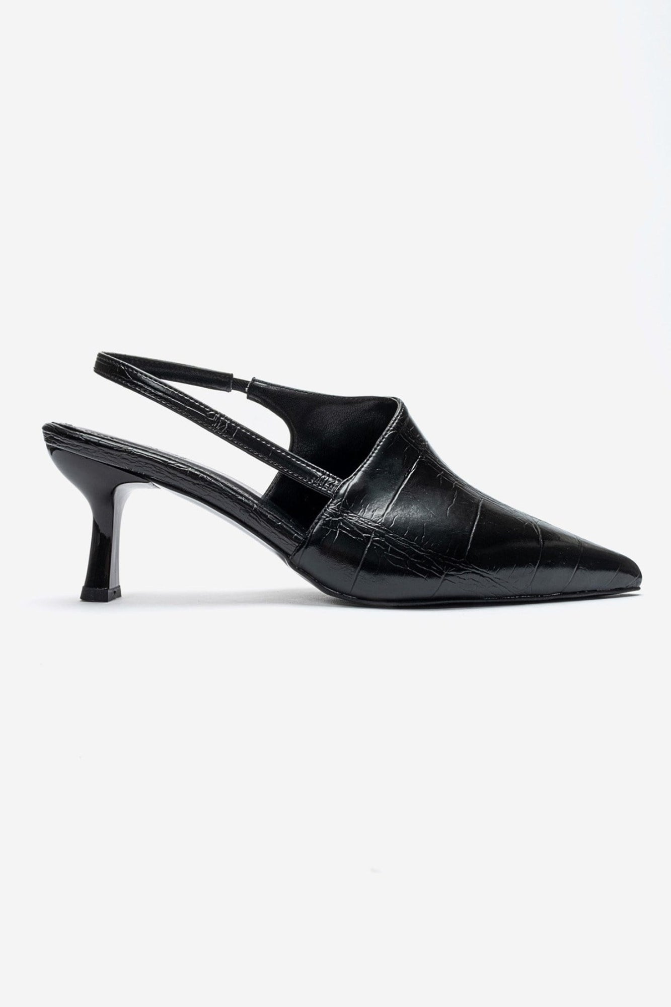 YAREL - Black Croc-Embossed Stiletto Heel Shoe (Women)