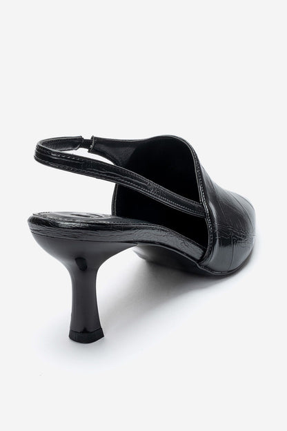YAREL - Black Croc-Embossed Stiletto Heel Shoe (Women)