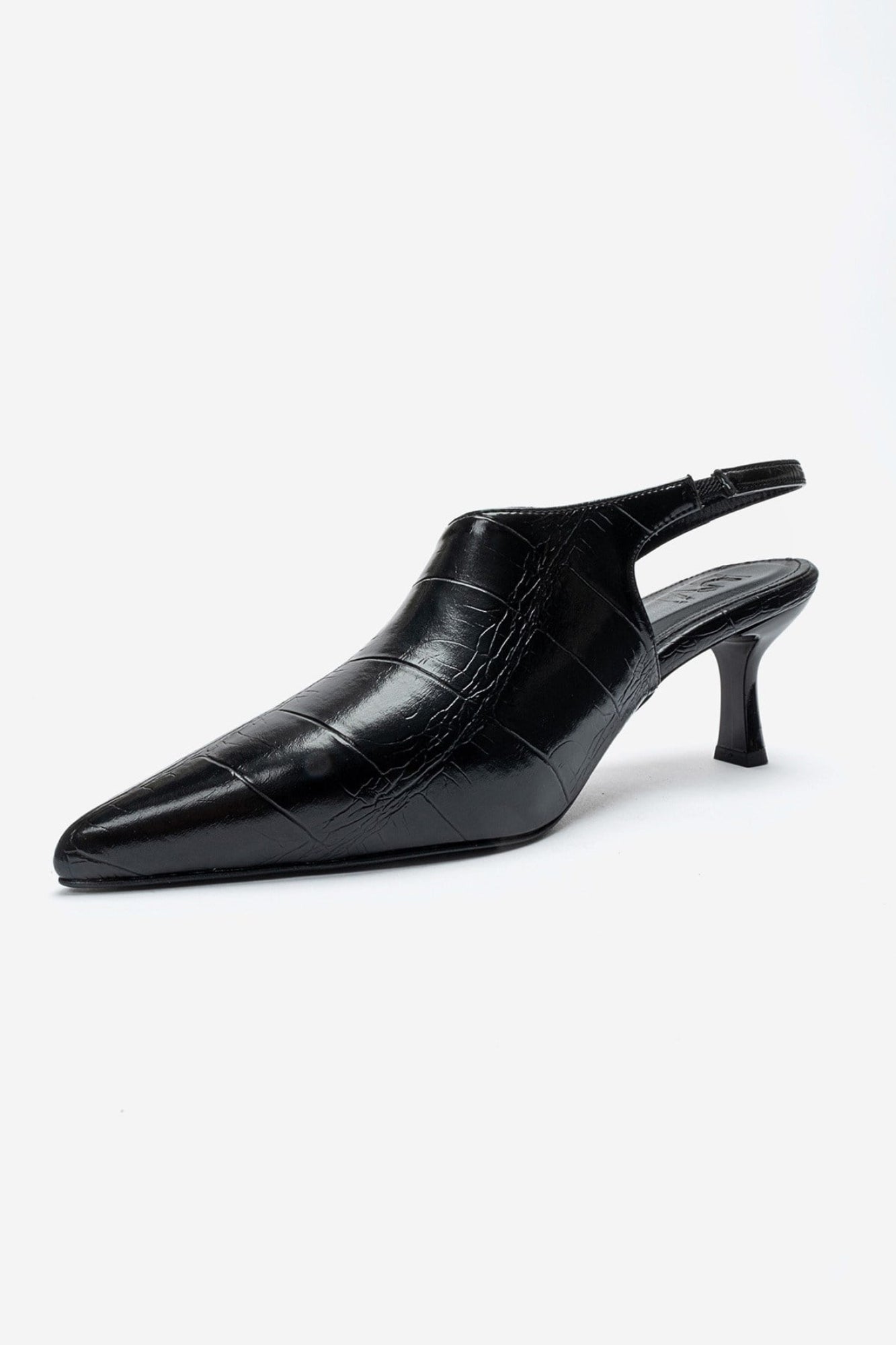 YAREL - Black Croc-Embossed Stiletto Heel Shoe (Women)