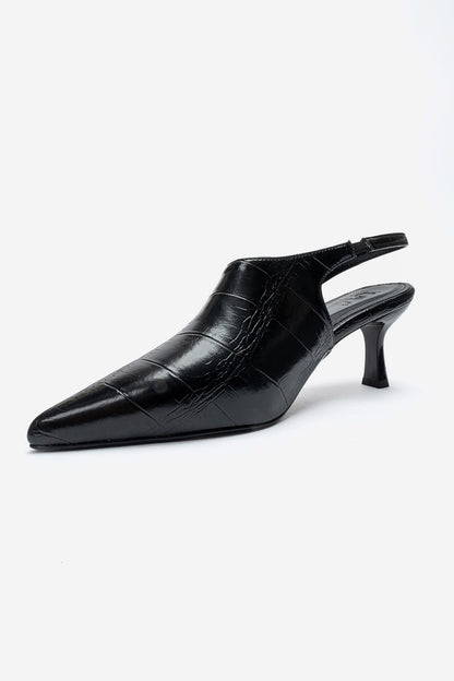 YAREL - Black Croc-Embossed Stiletto Heel Shoe (Women)