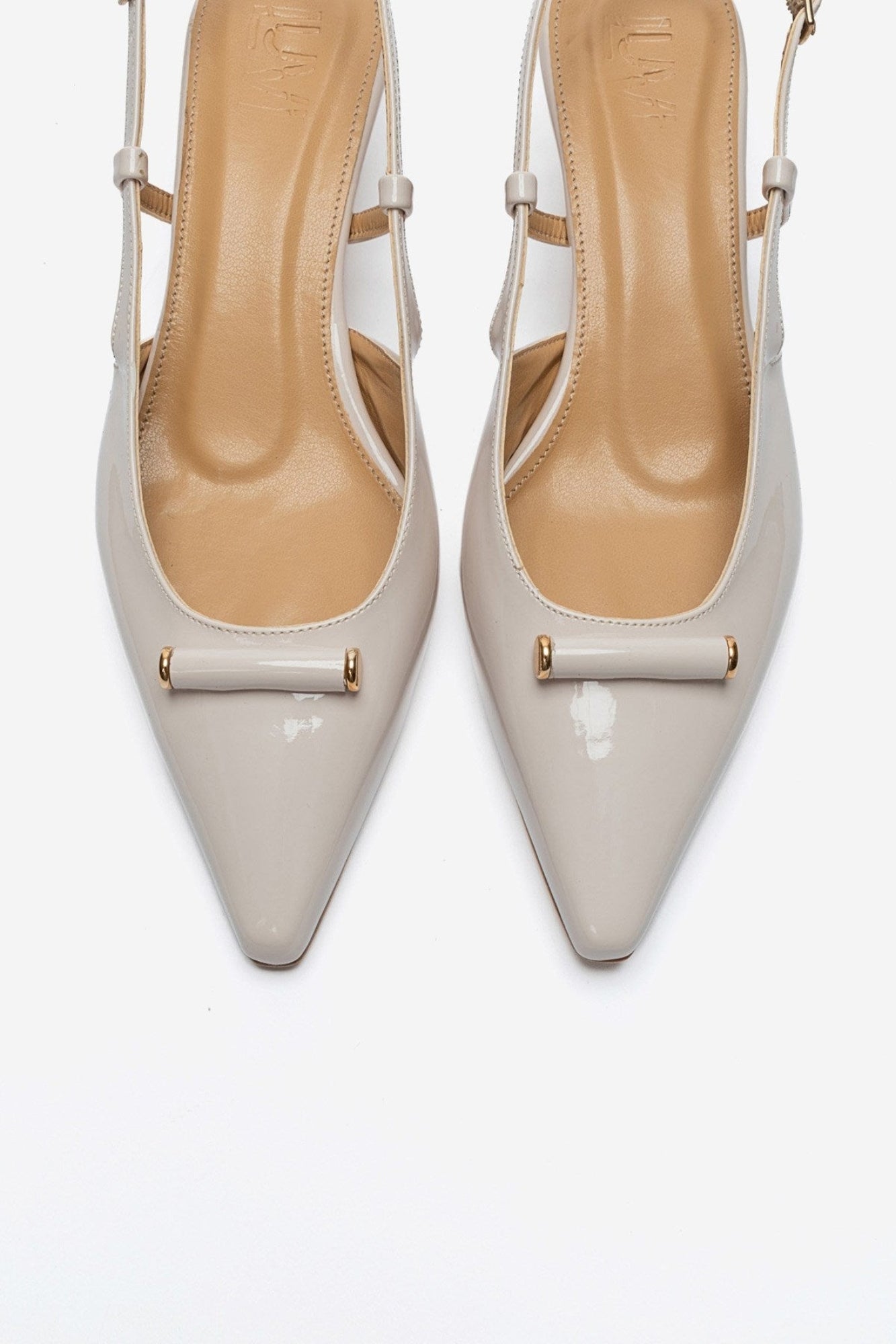 RHEA - Off-White Patent Buckle Mini Block Heel Pump (Women)