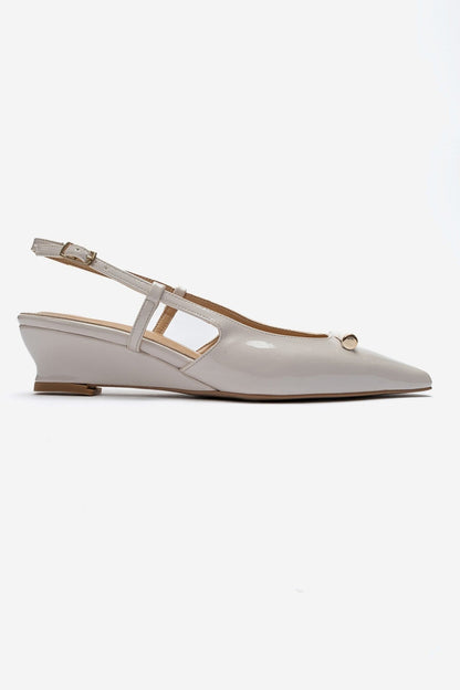 RHEA - Off-White Patent Buckle Mini Block Heel Pump (Women)