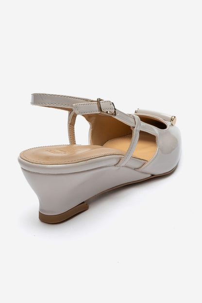 RHEA - Off-White Patent Buckle Mini Block Heel Pump (Women)