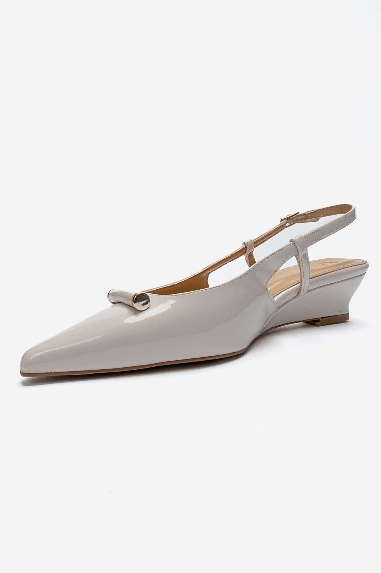 RHEA - Off-White Patent Buckle Mini Block Heel Pump (Women)