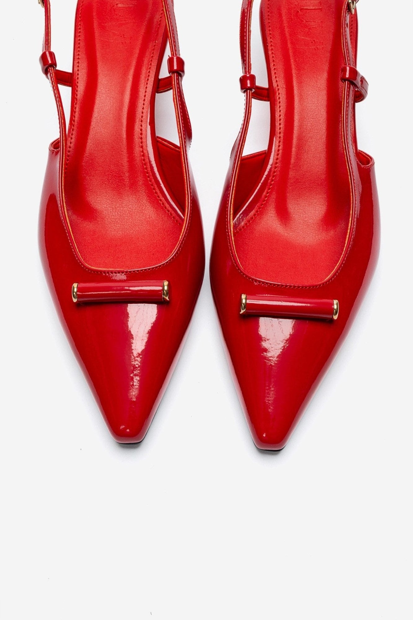 RHEA - Red Patent Buckle Mini Block Heel Pump (Women)