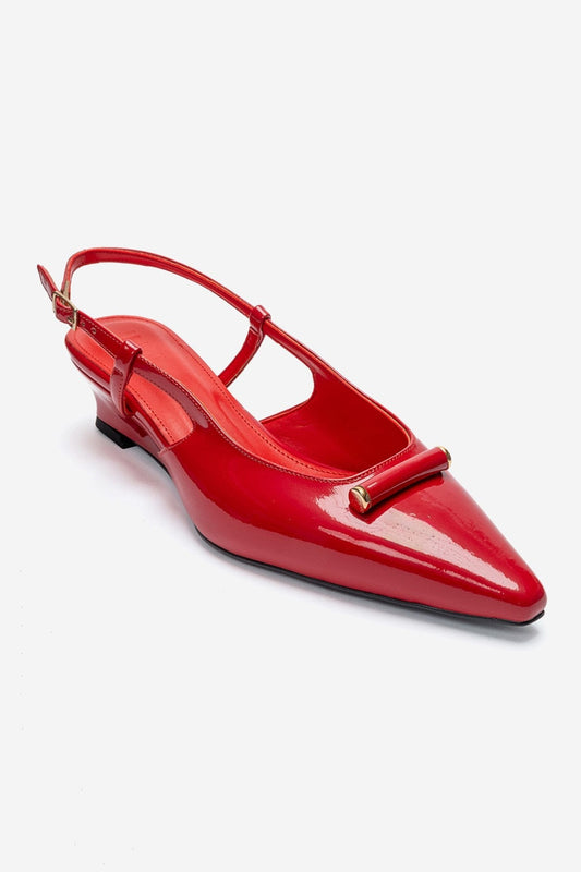 RHEA - Red Patent Buckle Mini Block Heel Pump (Women)