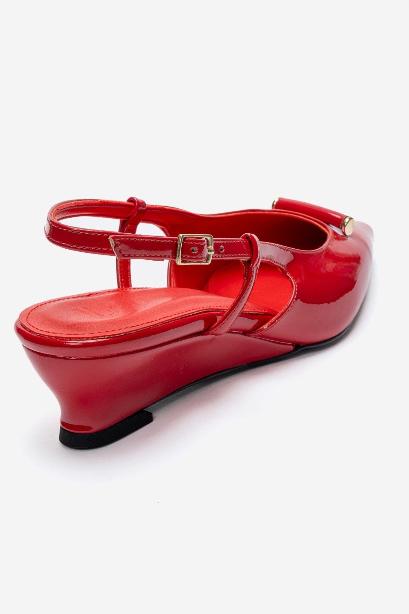 RHEA - Red Patent Buckle Mini Block Heel Pump (Women)