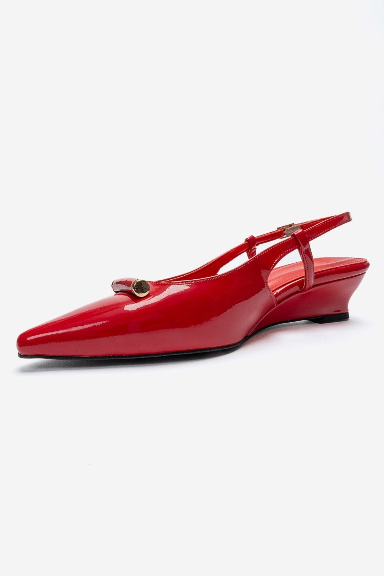 RHEA - Red Patent Buckle Mini Block Heel Pump (Women)