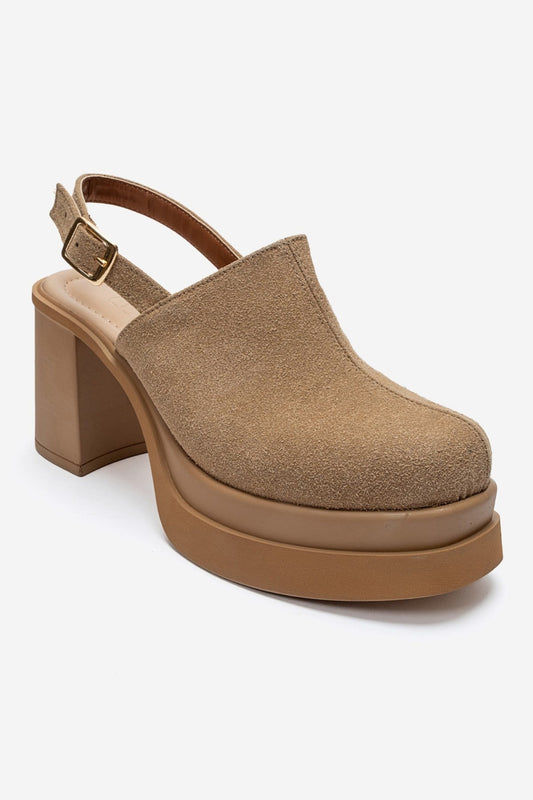BAVIX - Beige Suede Genuine Leather Slingback Platform Closed-Toe Block Heel Sandal (Women)