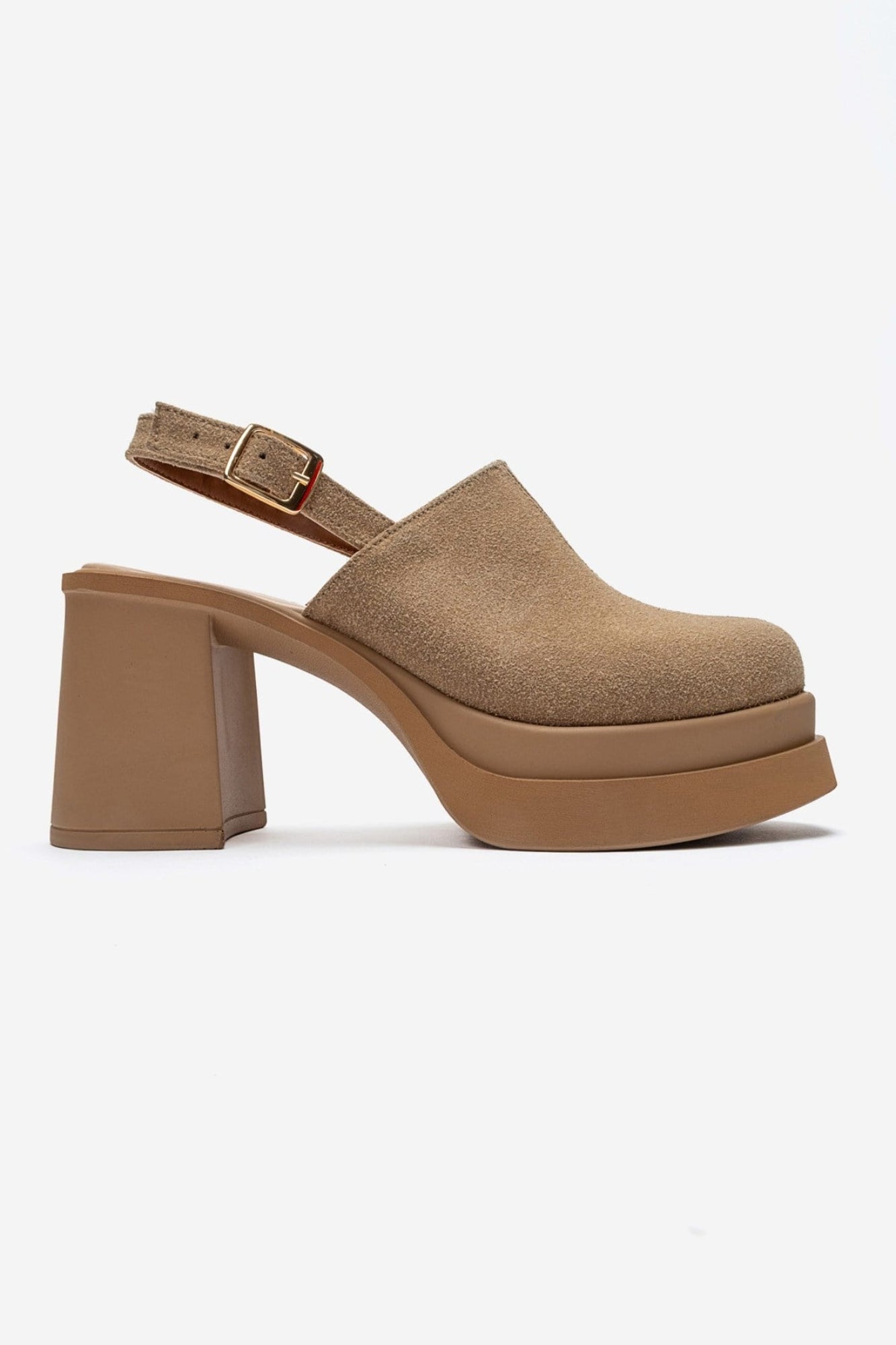 BAVIX - Beige Suede Genuine Leather Slingback Platform Closed-Toe Block Heel Sandal (Women)