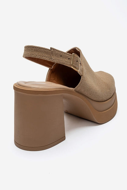BAVIX - Beige Suede Genuine Leather Slingback Platform Closed-Toe Block Heel Sandal (Women)