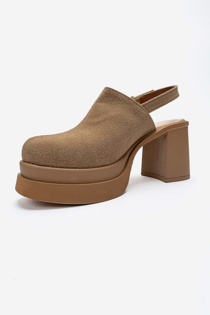 BAVIX - Beige Suede Genuine Leather Slingback Platform Closed-Toe Block Heel Sandal (Women)