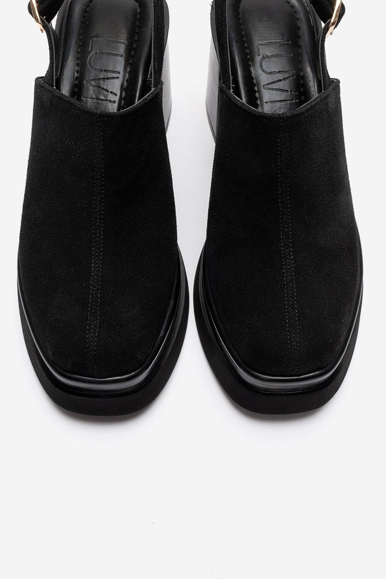 BAVIX - Black Suede Genuine Leather Slingback Platform Closed-Toe Block Heel Sandal (Women)