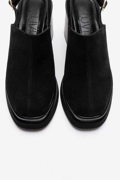 BAVIX - Black Suede Genuine Leather Slingback Platform Closed-Toe Block Heel Sandal (Women)